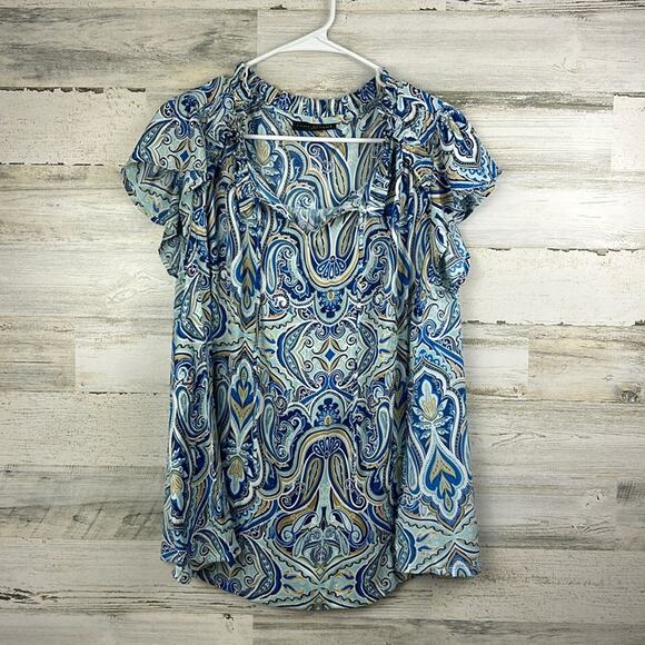 Lane Bryant womens plus size 14/16 Cap Flutter-Sleeve Satin Knit Top new short - Picture 2 of 7